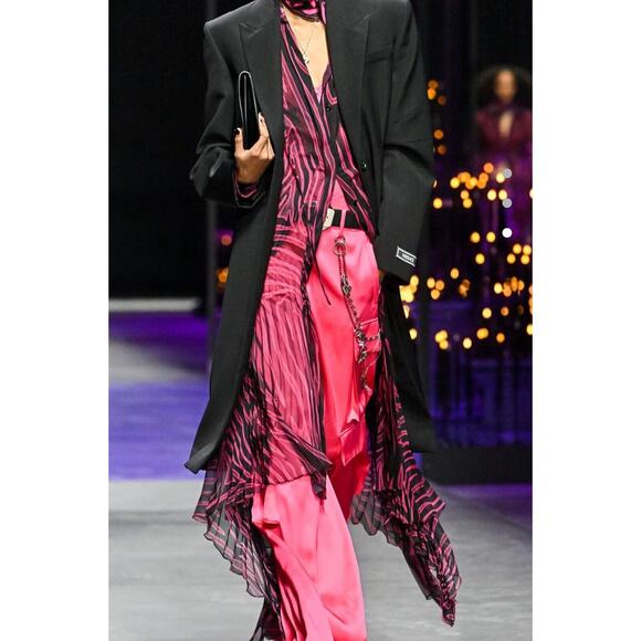 NWT Versace Runway Dress IT 40 US 4 Zebra Sheer Plissé Red Black $5,025 - Picture 5 of 14